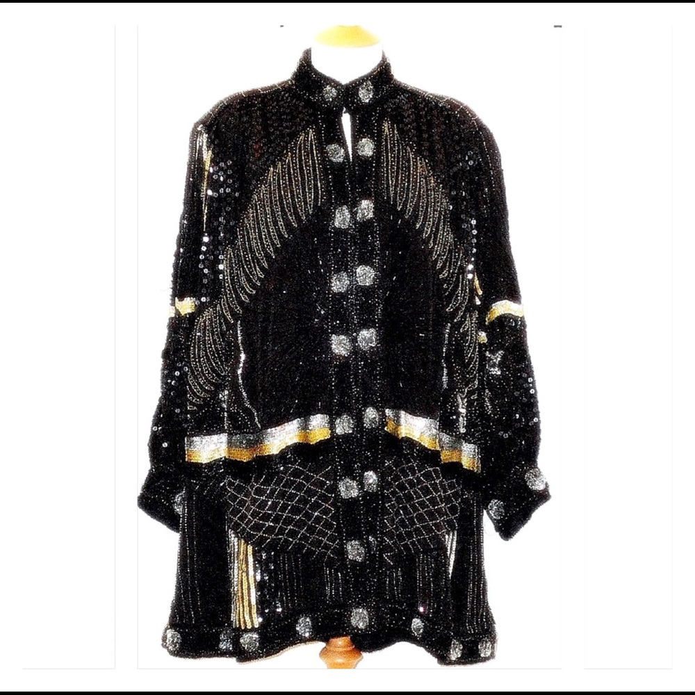 ***SOLD ON ETSY***Vintage Metallic Bead Sequin Kimono Trophy Jacket